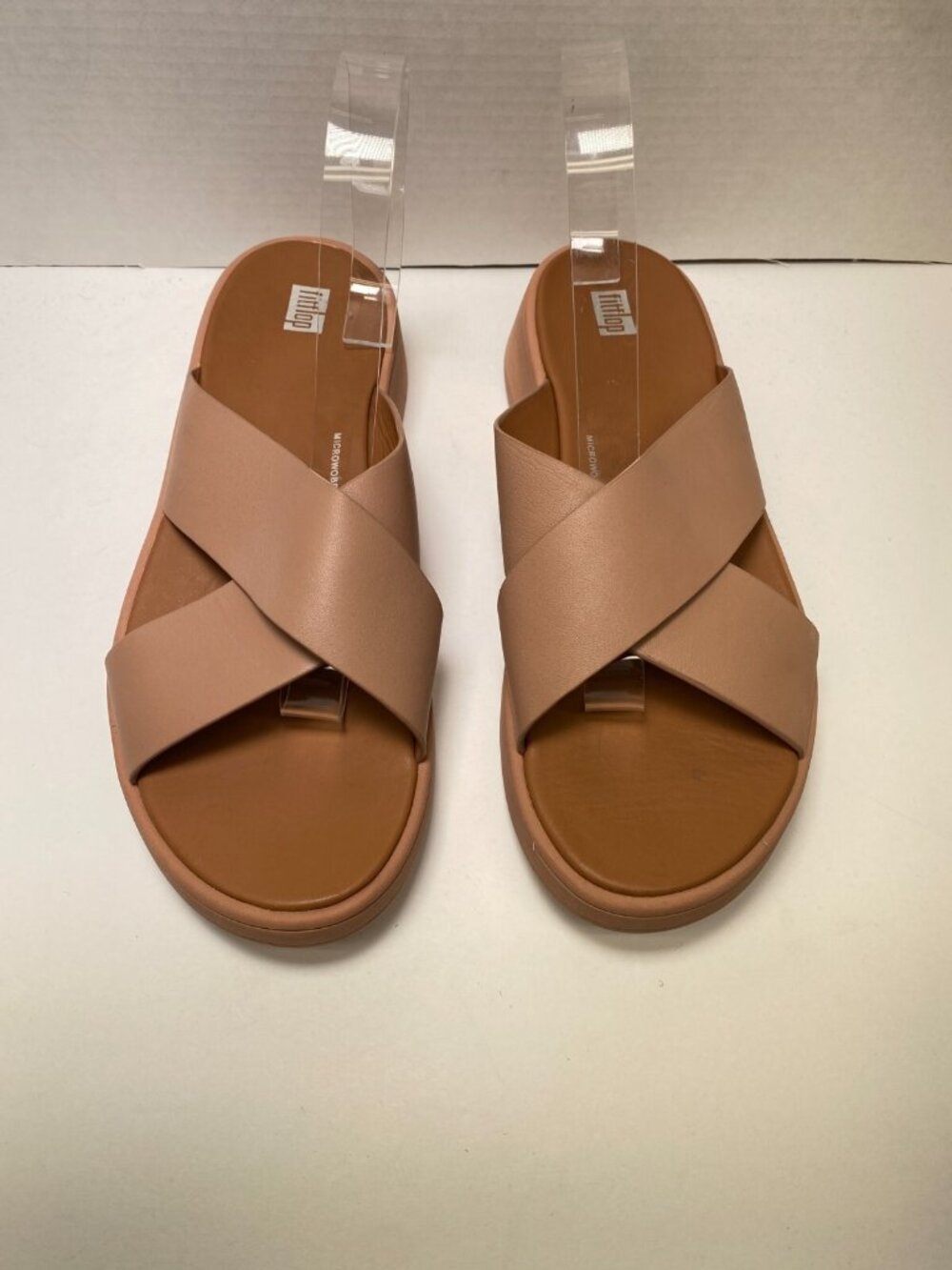 FitFlop F-MODE Women's Leather Flatform Cross Pink Slides sz 10